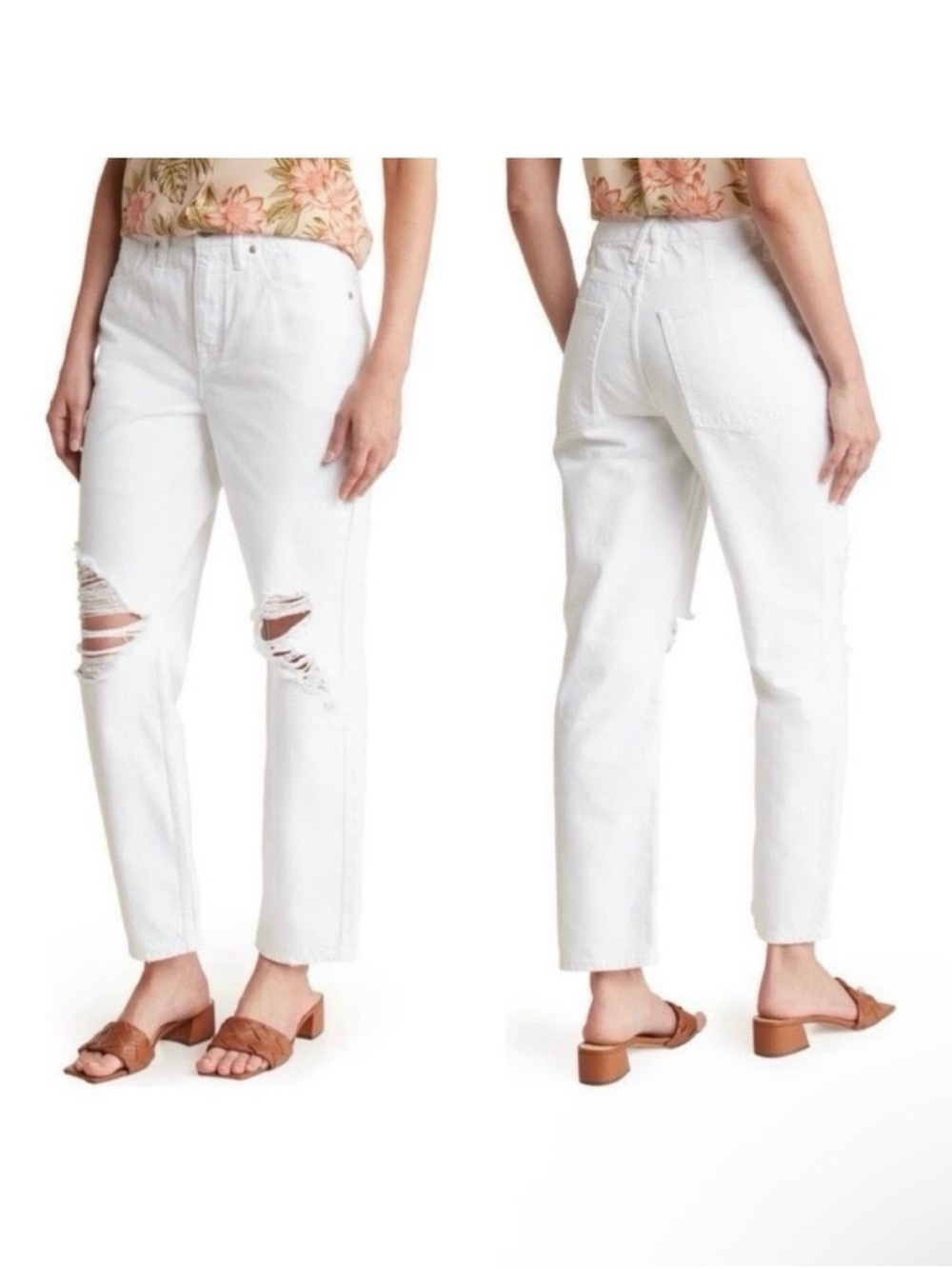 Good American White Ripped High Waist Straight Leg Jeans Casual Distressed